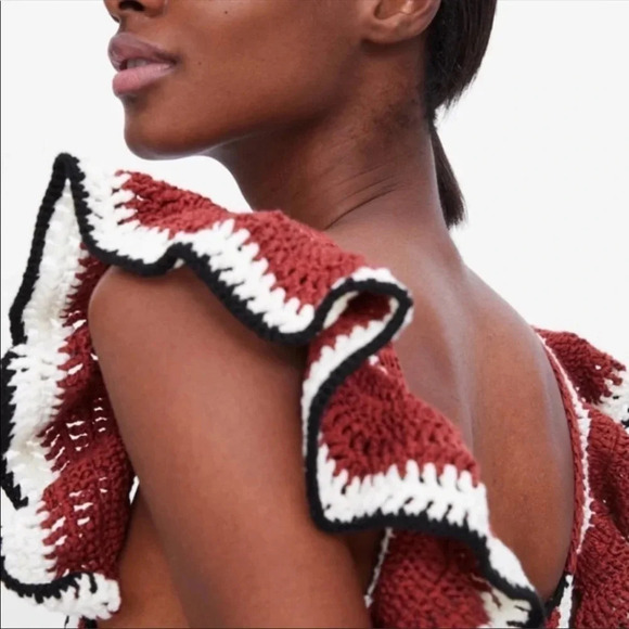 Zara Crochet Grannycore Knitted Ruffles Cottagecore Grunge Black Small - Picture 3 of 6